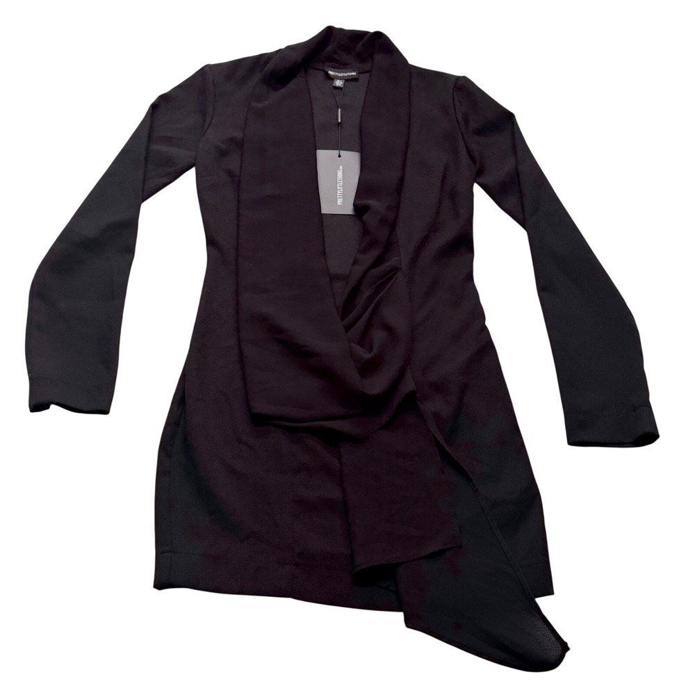 PRETTYLITTLETHING Chiffon Drape Bodycon Mini Dress‎ Women 0 Black